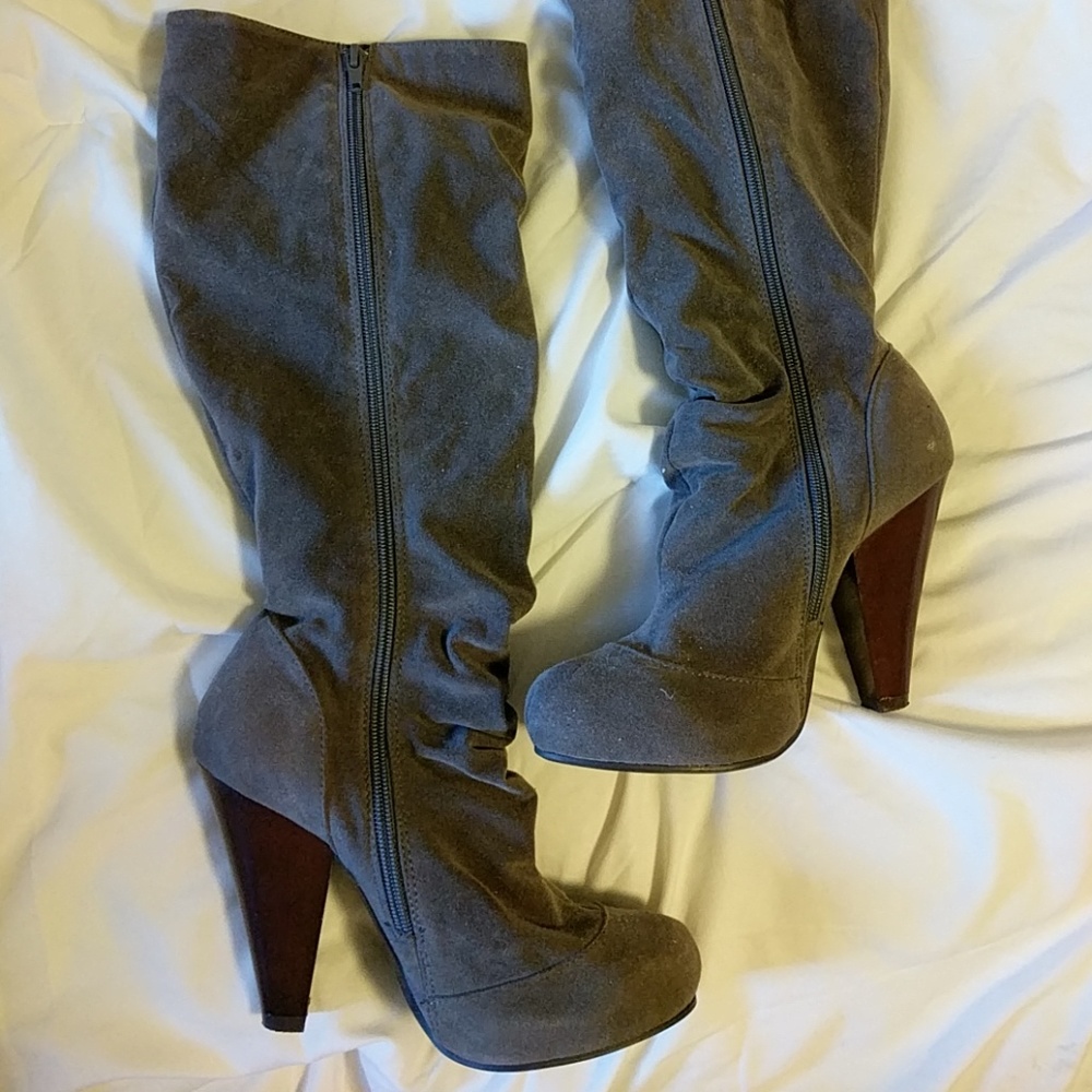 Gray high heel boots